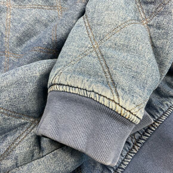 Anthropologie Quilted Denim Bomber Jacket Boho Western Casual Cropped Coat S - Picture 12 of 12